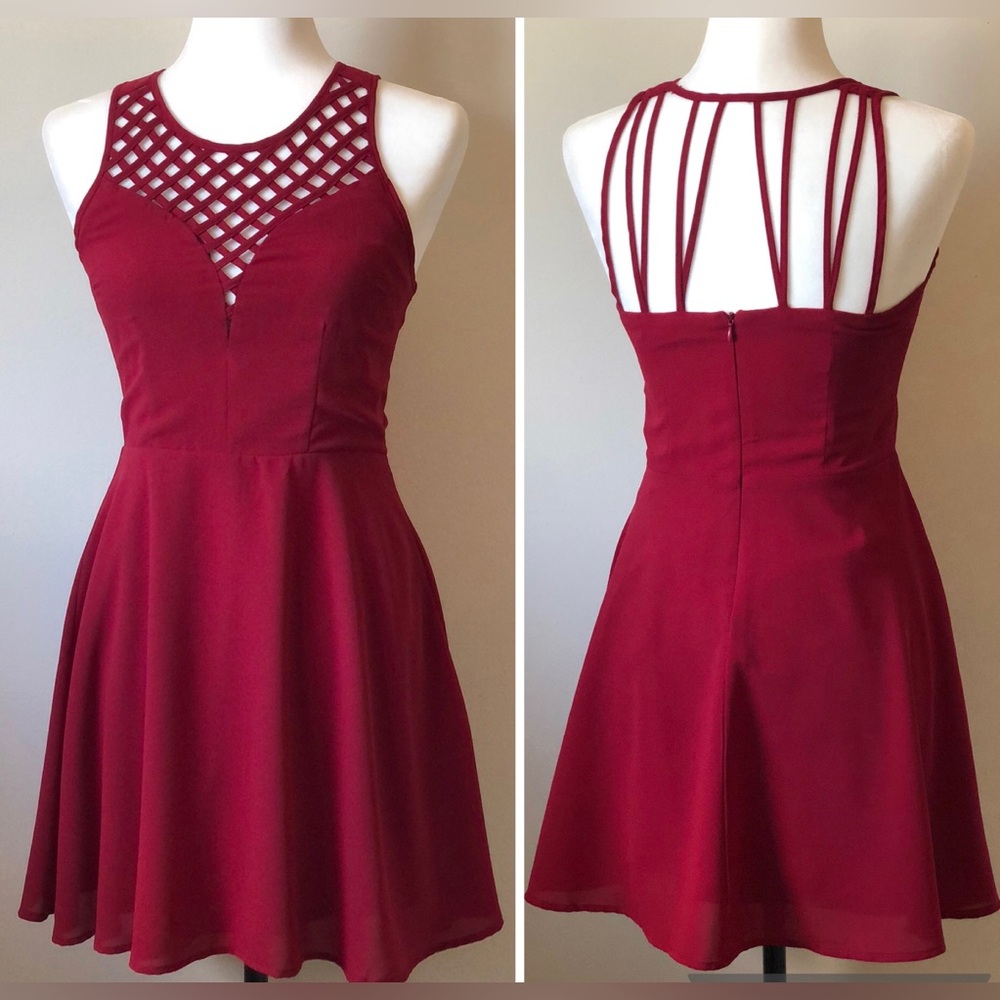 Forever 21 burgundy lattice strappy dress - size Small - dark cherry red dress